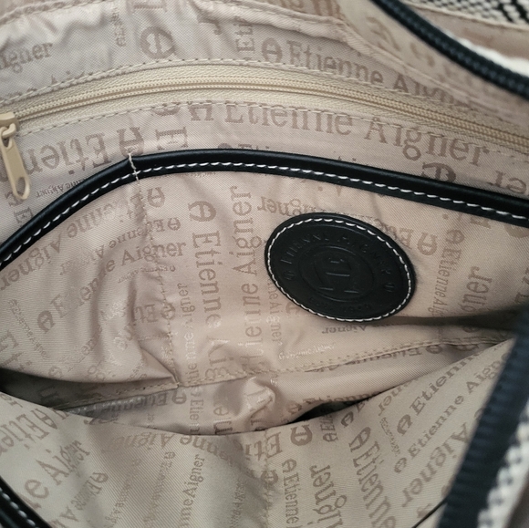 Etienne Aigner Linen Blend Small Shoulder Bag Striped Black Beige - Picture 11 of 14